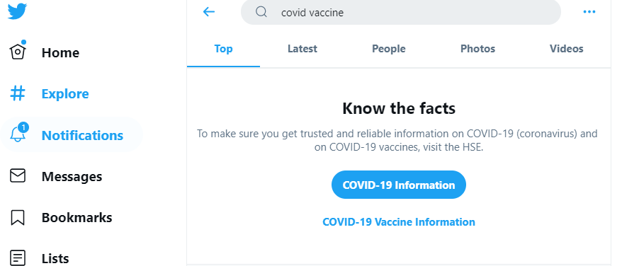 screenshot of search result for covid vaccine on twitter